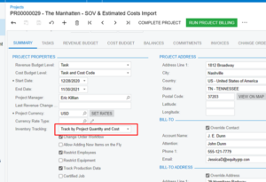 Acumatica Project Specific Inventory