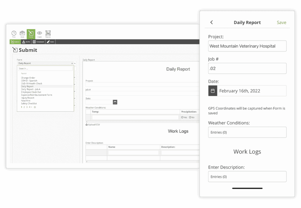 forms daily report 2 screens